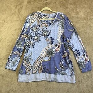 Chicos Size 3 US XL Long Sleeve V Neck Top‎ Layered Colorful Artsy Stretch